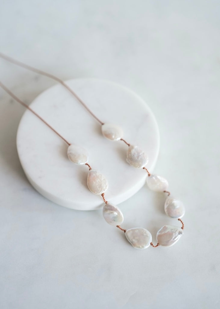 Lena Skadegard | 9 Oval Coin Pearl Adjustable Tassel Necklace