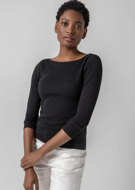 Lilla P | 3/4 Sleeve Boatneck in Black