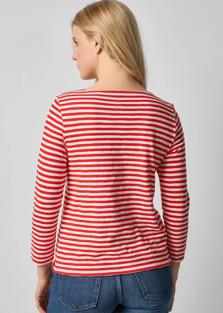 Lilla P | 3/4 Sleeve Striped Boatneck in Poppy Stripe