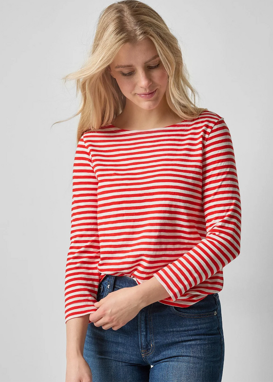 Lilla P | 3/4 Sleeve Striped Boatneck in Poppy Stripe
