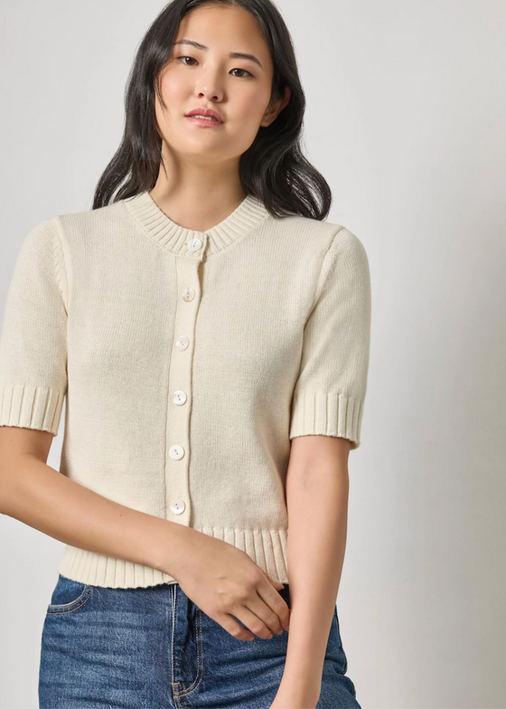 Lilla P | Elbow Sleeve Button Cardigan | Off-White