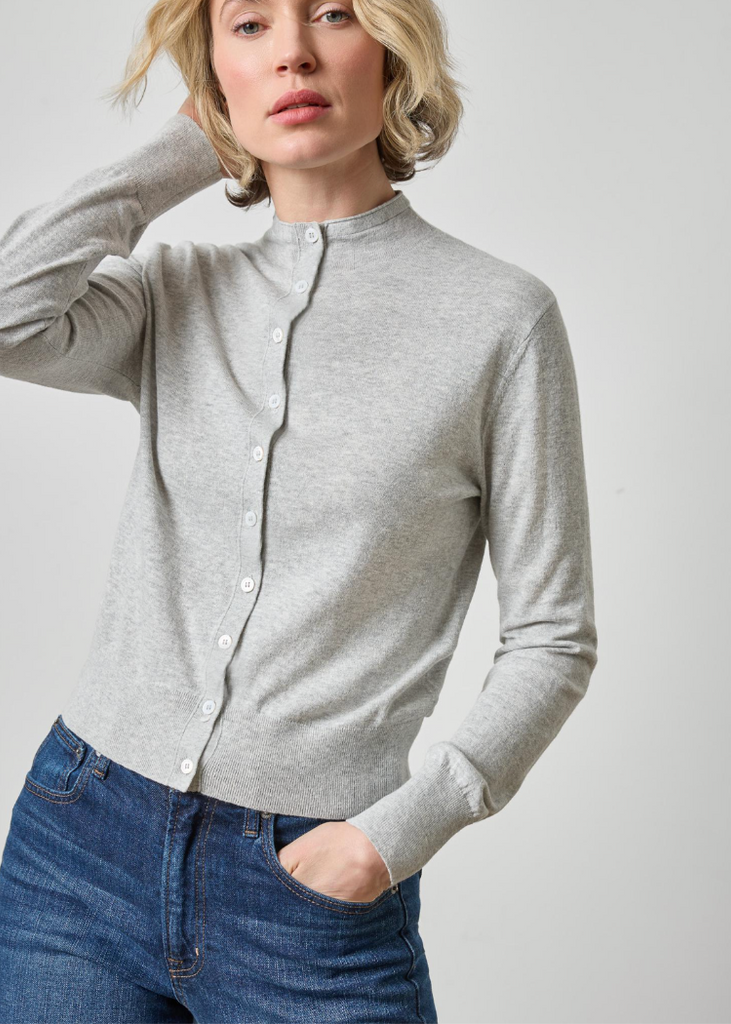 Lilla P | Funnel Neck Cardigan | Heather Grey