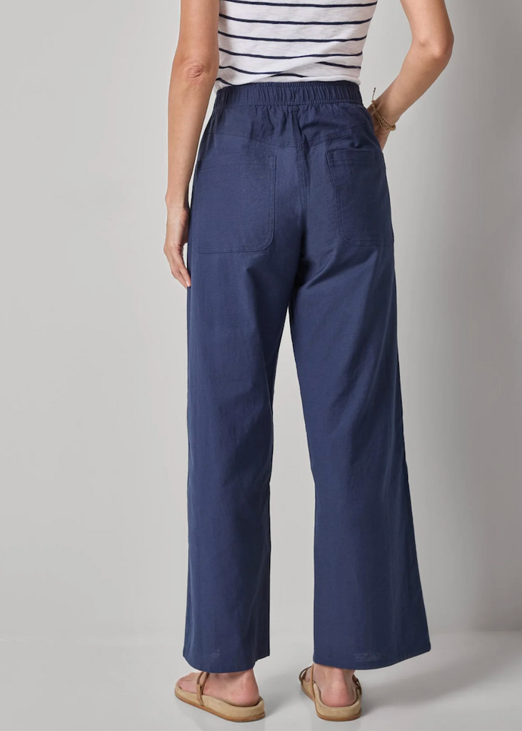 Lilla P | Linen Blend Straight Leg Pant | Navy