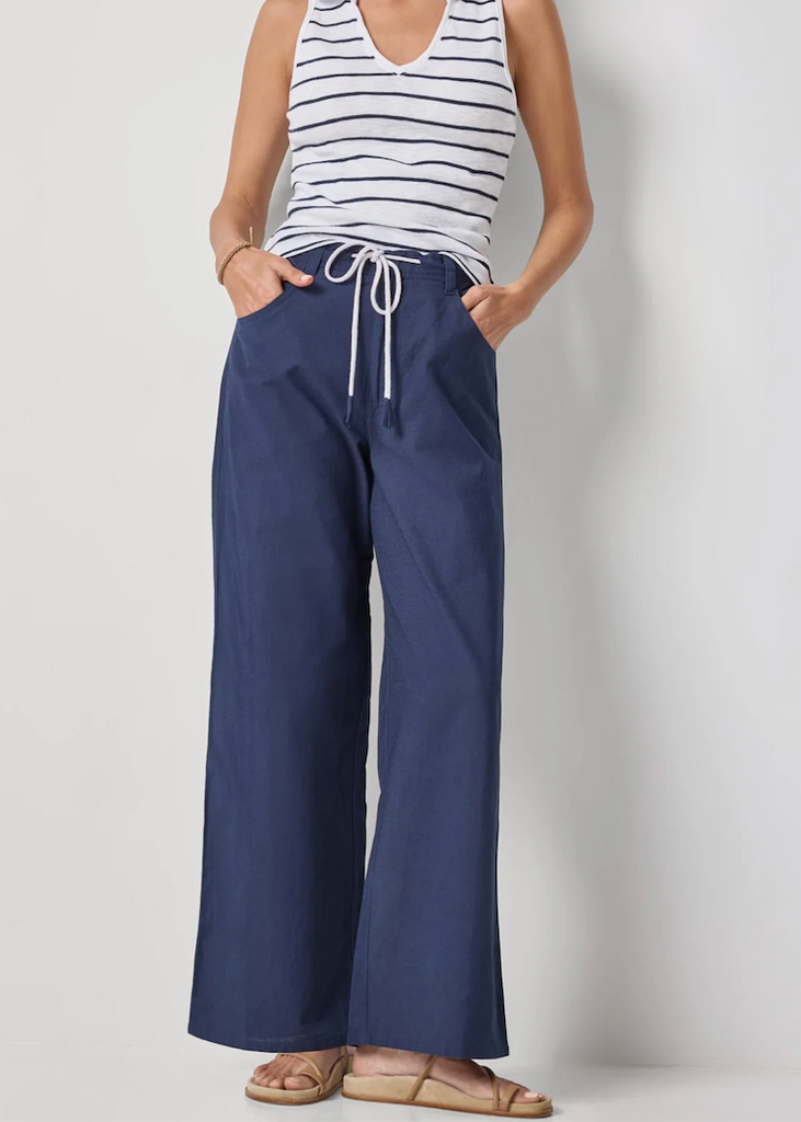 Lilla P | Linen Blend Straight Leg Pant | Navy