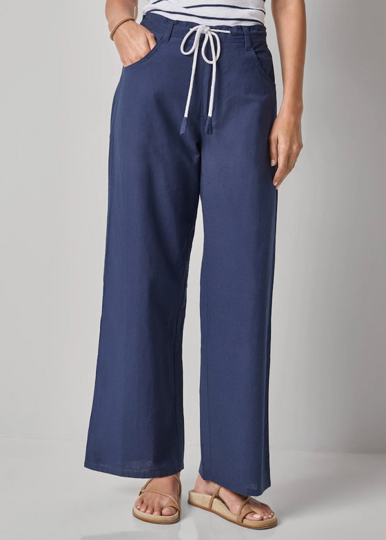 Lilla P | Linen Blend Straight Leg Pant | Navy
