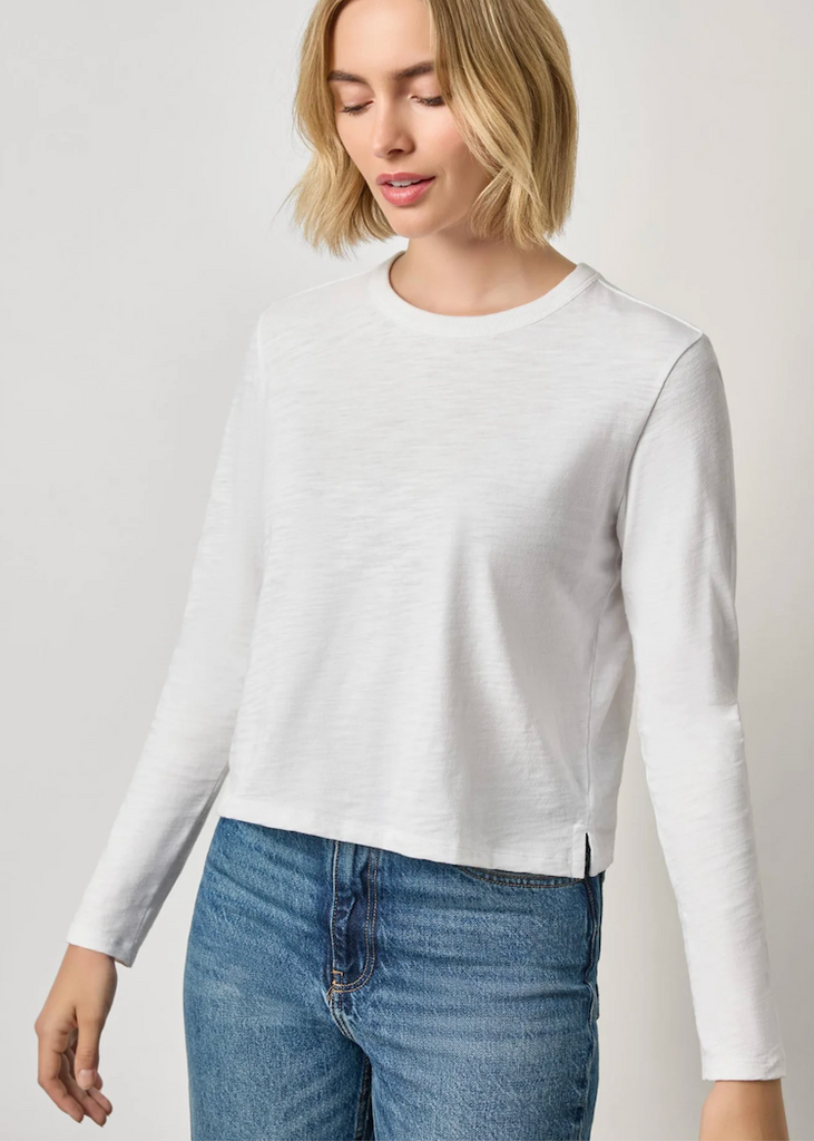 Lilla P | Long Sleeve Cropped Boyfriend Tee | White