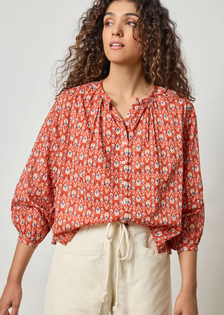 Lilla P | Long Sleeve Shirred Blouse - Chili Print
