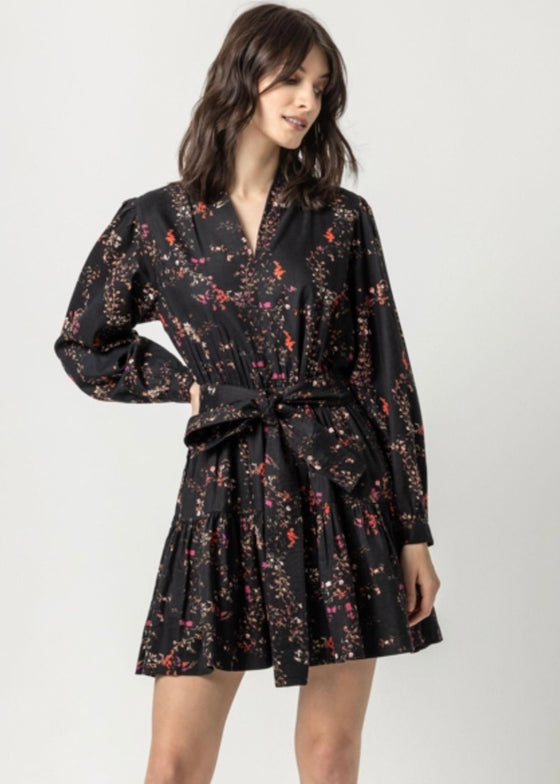 Lilla P | Long Sleeve Split Neck Peplum Dress