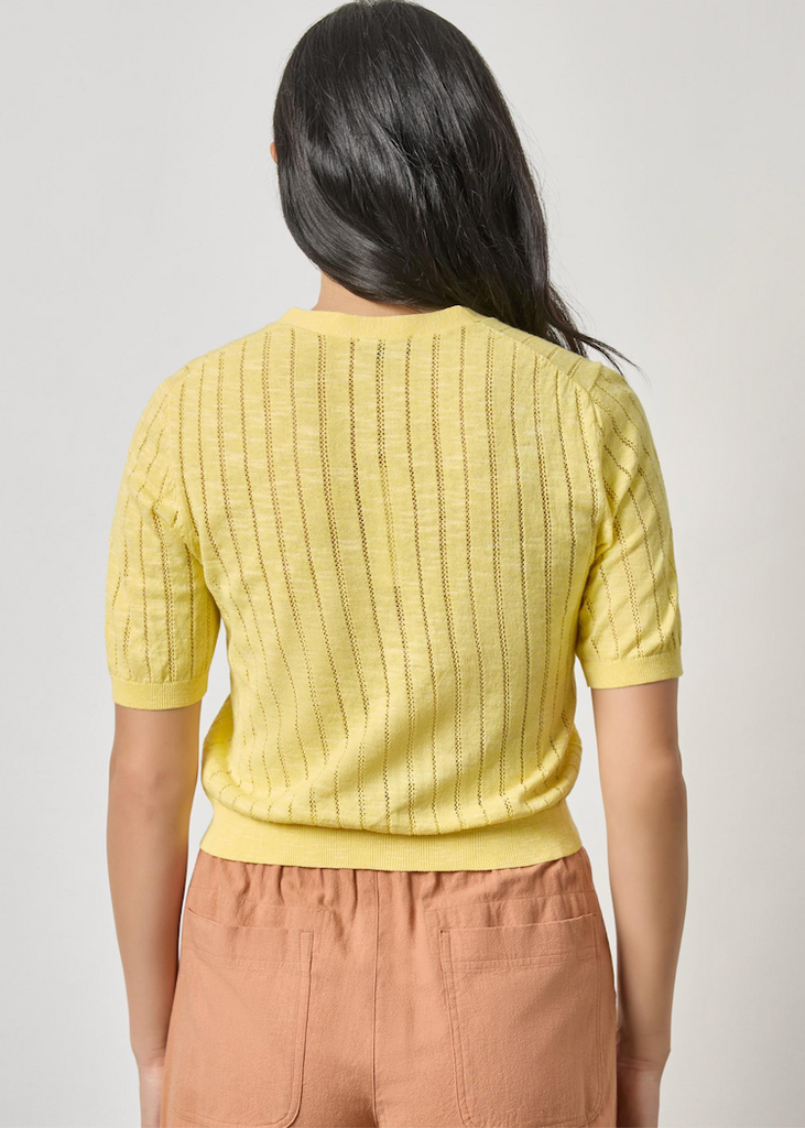 Lilla P | Open Stitch V Neck Cardigan | Lemon