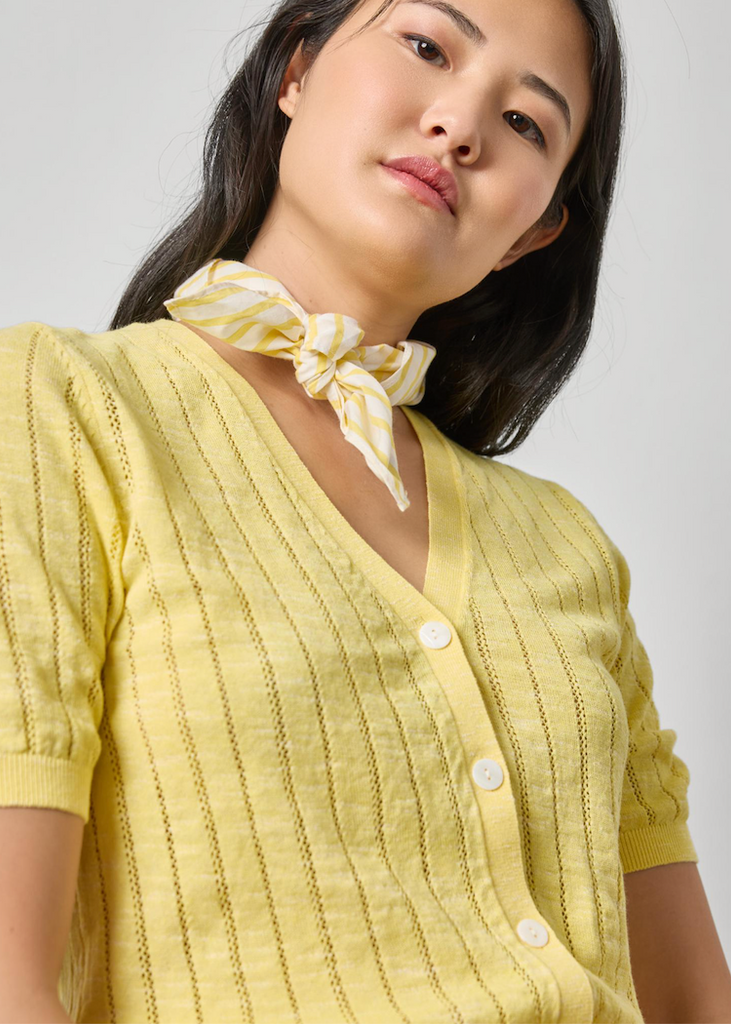 Lilla P | Open Stitch V Neck Cardigan | Lemon