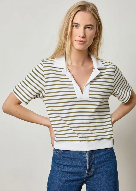 Lilla P | Polo Popover Top | Kelp Stripe