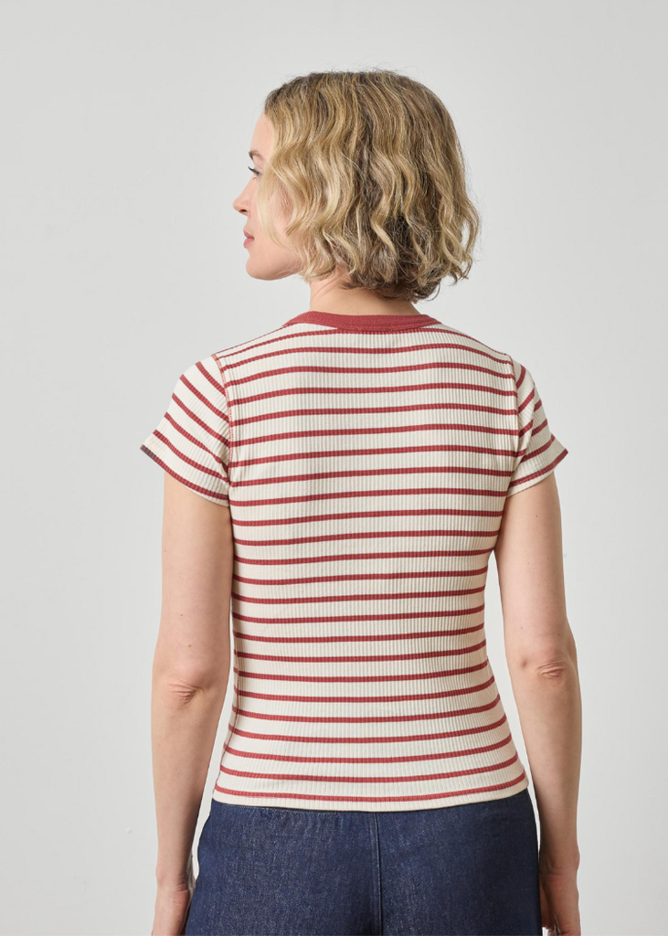 Lilla P | Ribbed Short Sleeve Crew | Henna Stripe