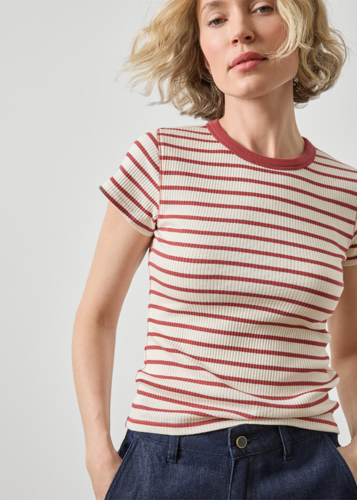 Lilla P | Ribbed Short Sleeve Crew | Henna Stripe