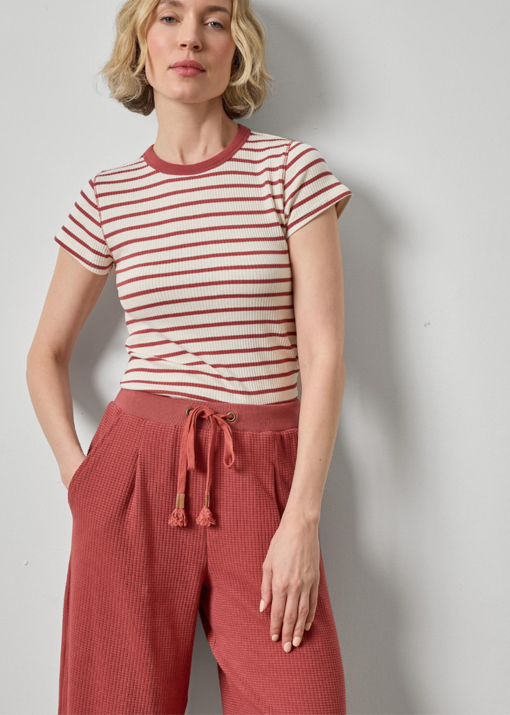 Lilla P | Ribbed Short Sleeve Crew | Henna Stripe
