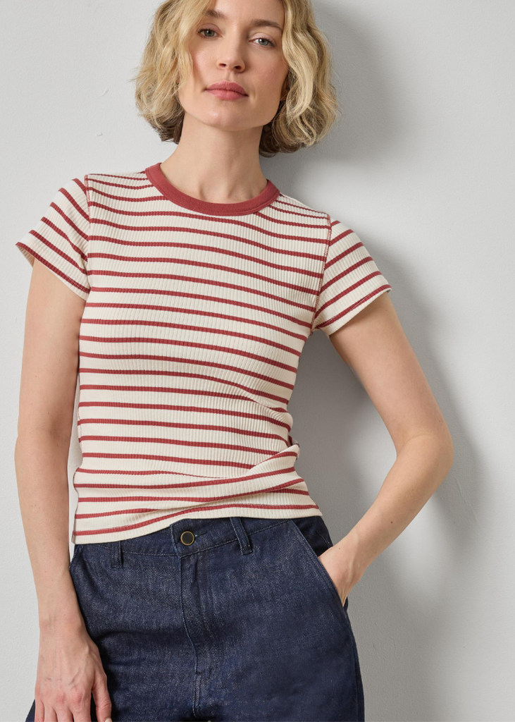Lilla P | Ribbed Short Sleeve Crew | Henna Stripe