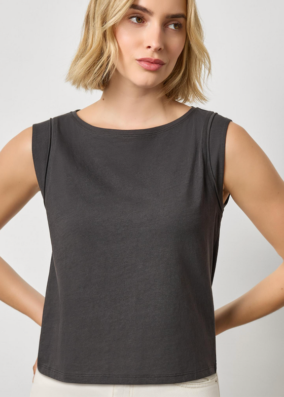 Lilla P | Rolled Edge Sleeveless Boatneck | Black