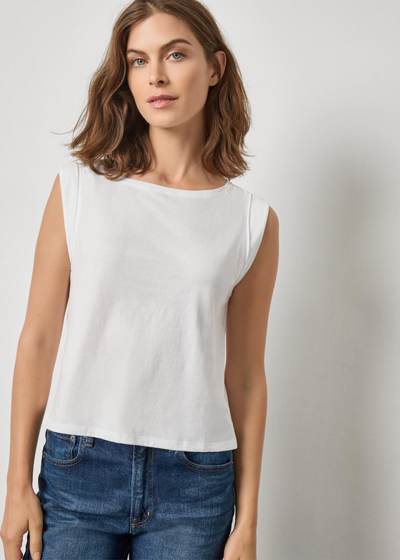 Lilla P | Rolled Edge Sleeveless Boatneck | White