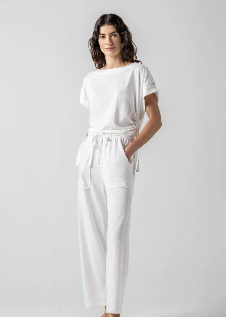 Lilla P | Ruched Side Boatneck | White
