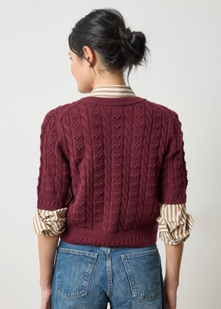 Lilla P | Short Sleeve Cardigan Sweater | Plum