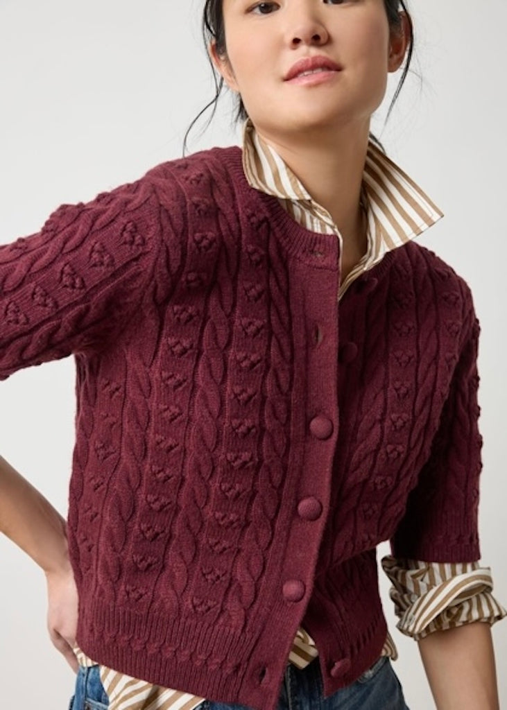 Lilla P | Short Sleeve Cardigan Sweater | Plum