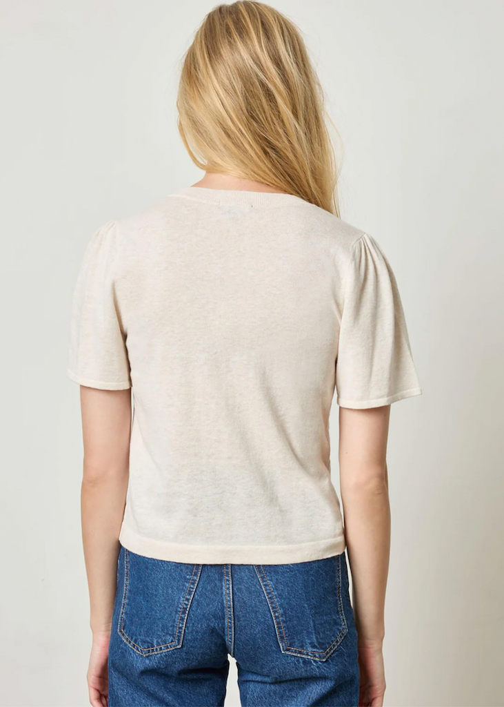 Lilla P | Short Sleeve V Neck Sweater | Barley