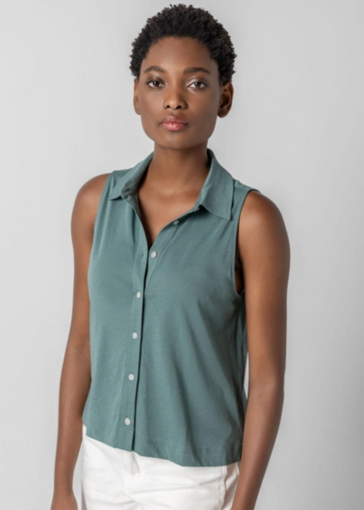 Lilla P | Sleeveless Button Down | Vine