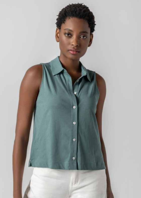 Lilla P | Sleeveless Button Down | Vine