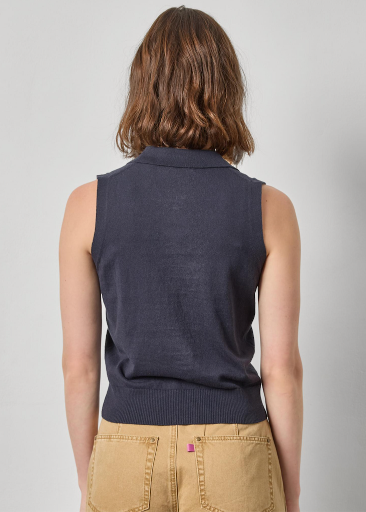 Lilla P | Sleeveless Polo Sweater | Navy