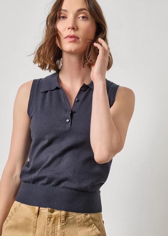 Lilla P | Sleeveless Polo Sweater | Navy