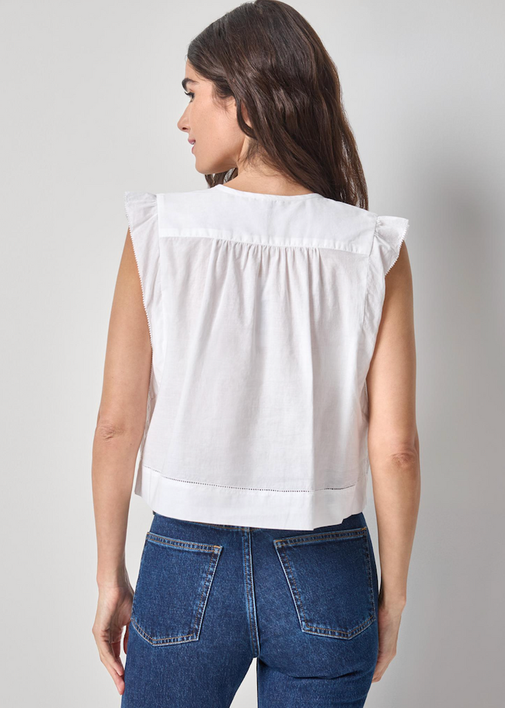 Lilla P | Smocked Shoulder V Neck | White