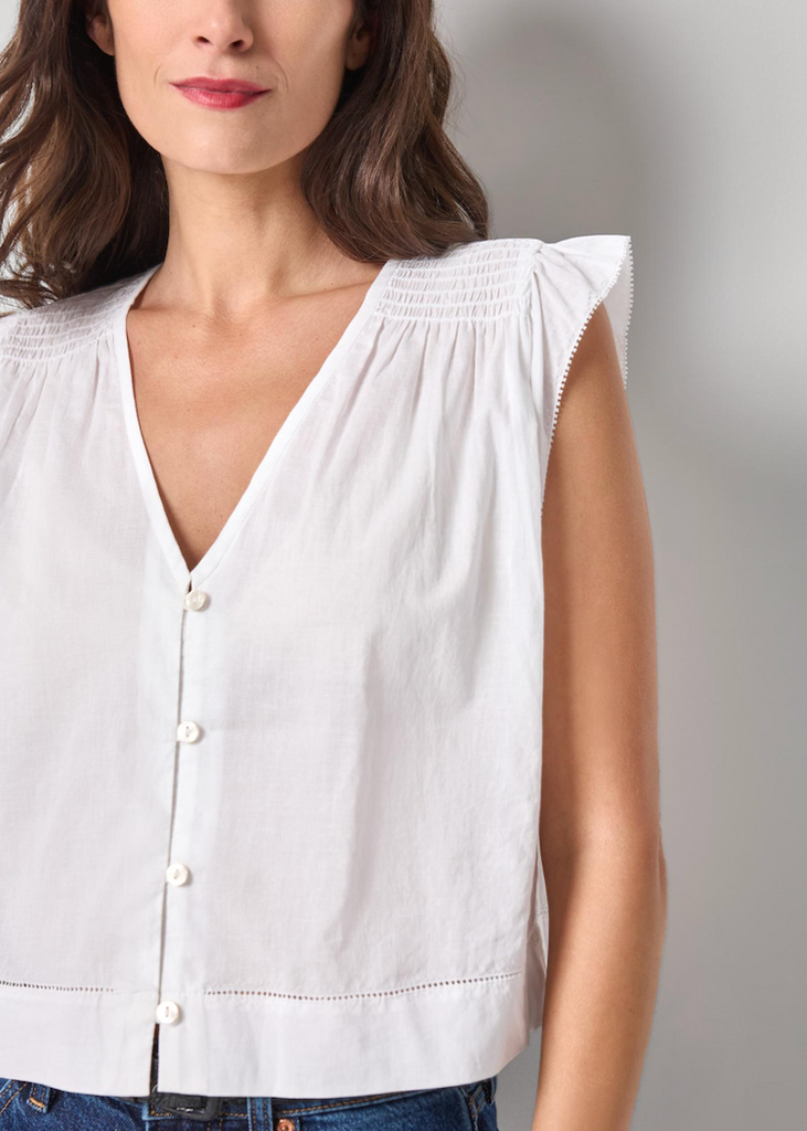 Lilla P | Smocked Shoulder V Neck | White