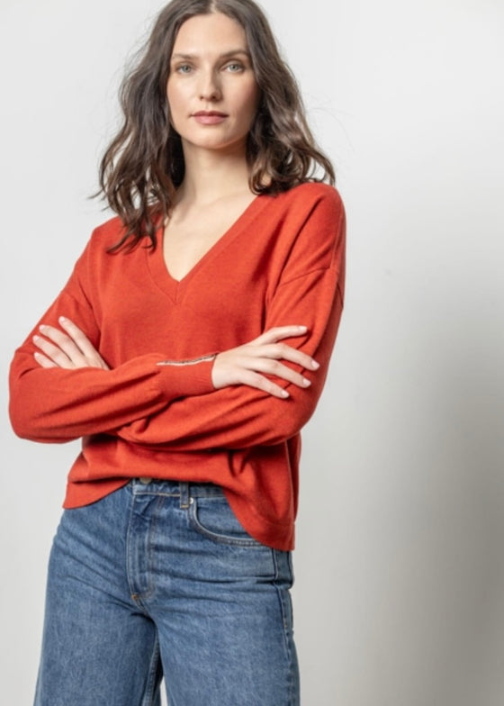 Lilla P | Snap Cuff V-Neck Sweater