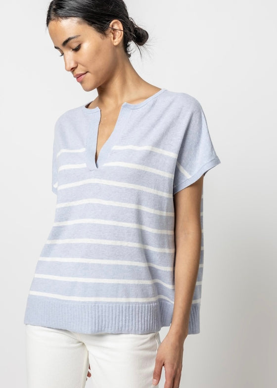 Lilla P | Striped Split Neck Tunic Sweater