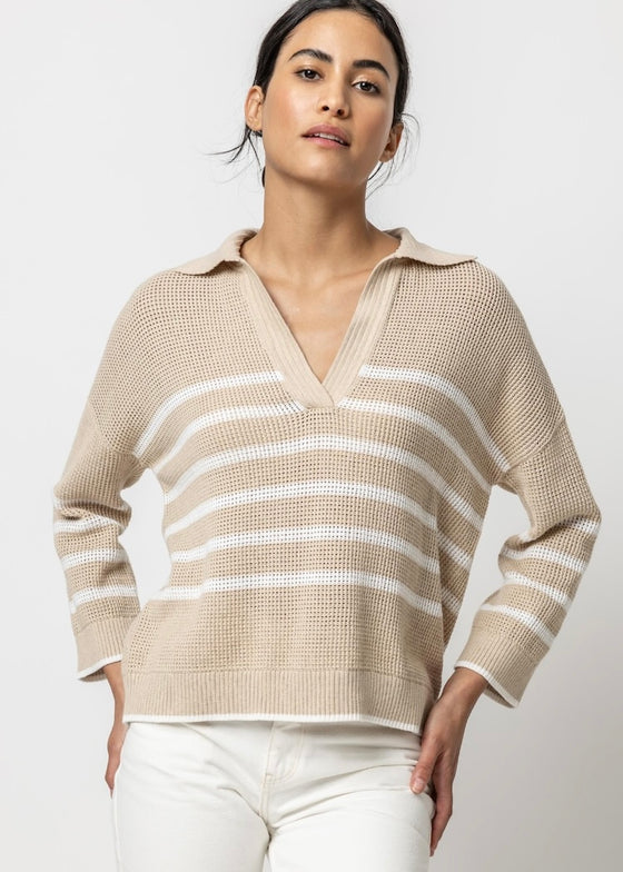 Lilla P | Textured Stripe Polo Sweater