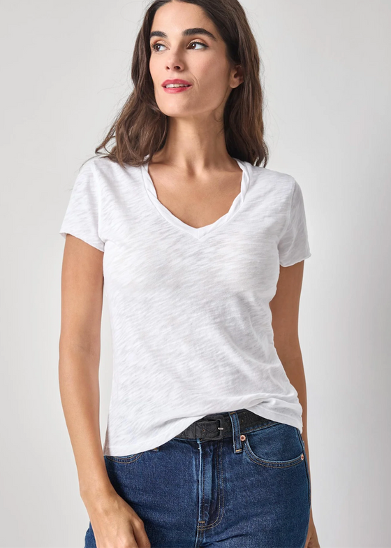 Lilla P | Twisted Binding V Neck | White