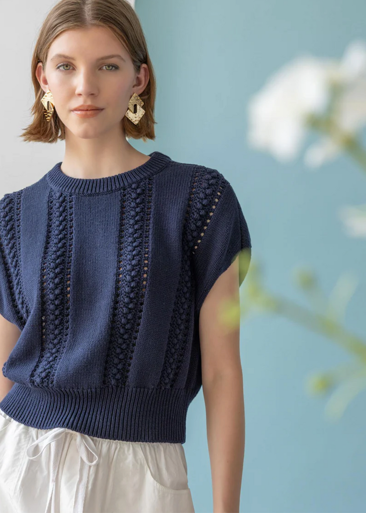 Lilla P | Wedge Crewneck Sweater - Navy Blue