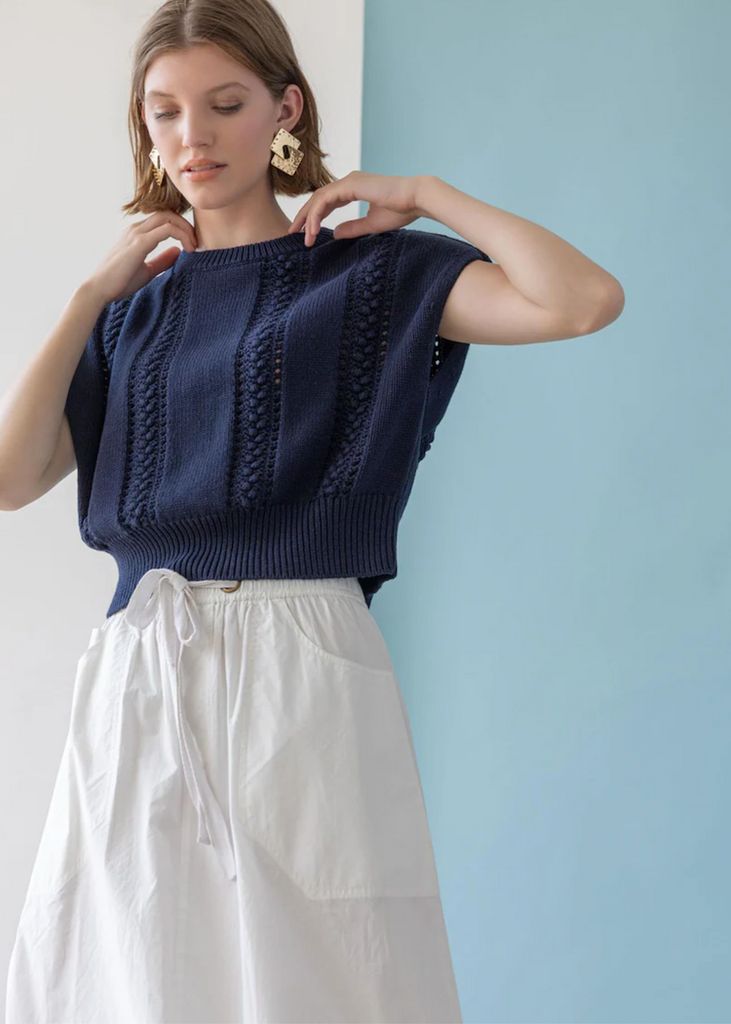 Lilla P | Wedge Crewneck Sweater - Navy Blue