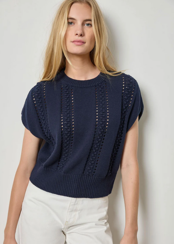 Lilla P | Wedge Crewneck Sweater - Navy Blue