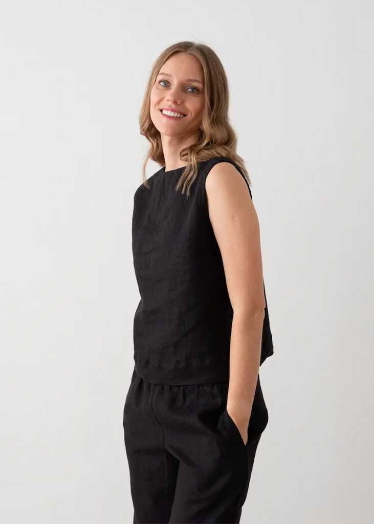 LinenMe | Paris Sleeveless Top in Black