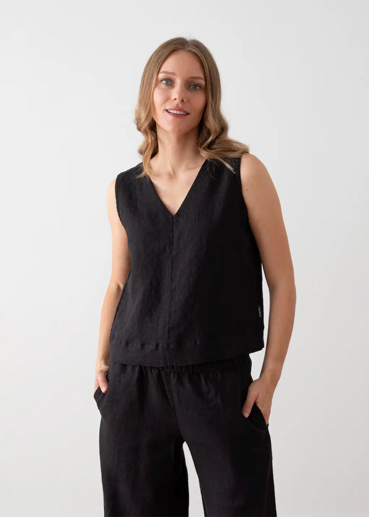 LinenMe | Paris Sleeveless Top in Black