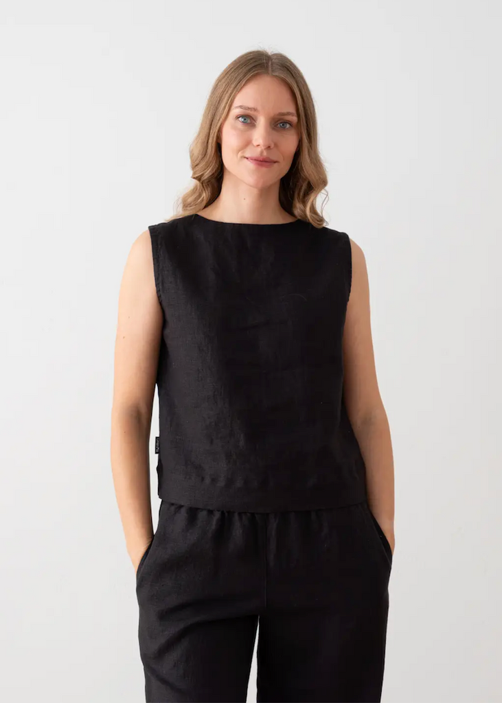 LinenMe | Paris Sleeveless Top in Black