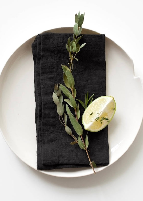 Silver Spoons Herringbone Linen Look Napkins For Events, Black