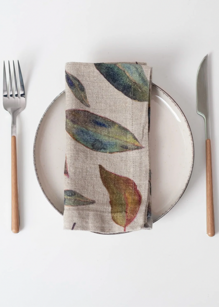 Linen Napkins Set of 2 | Golden Fall on Dark Natural Linen
