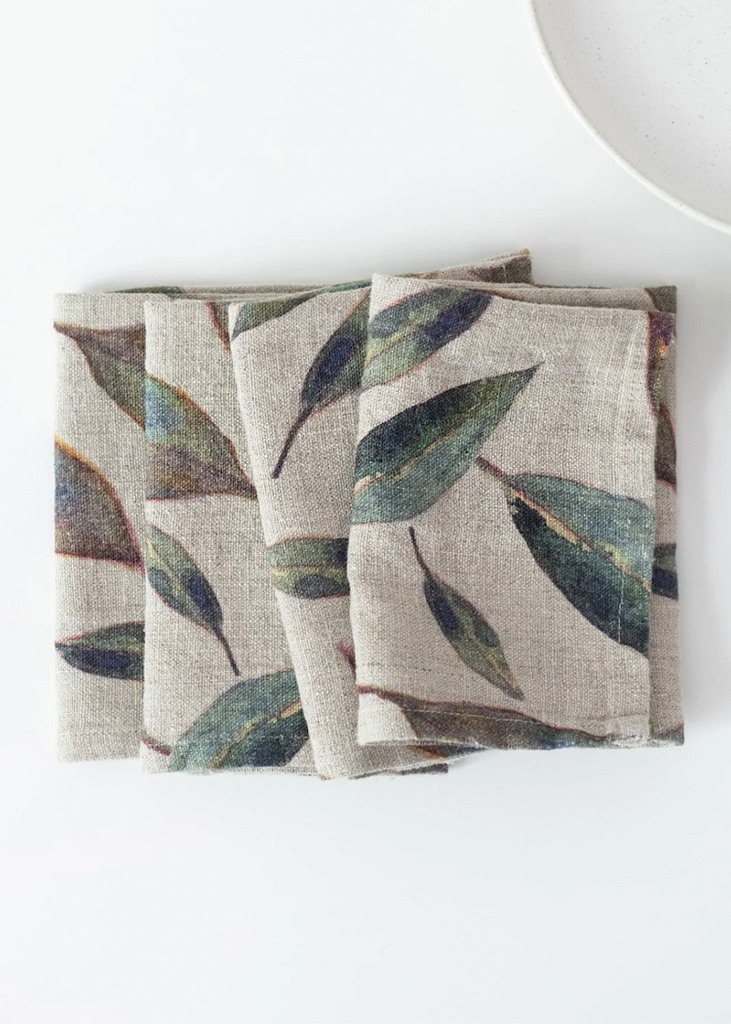 Linen Napkins Set of 2 | Golden Fall on Dark Natural Linen
