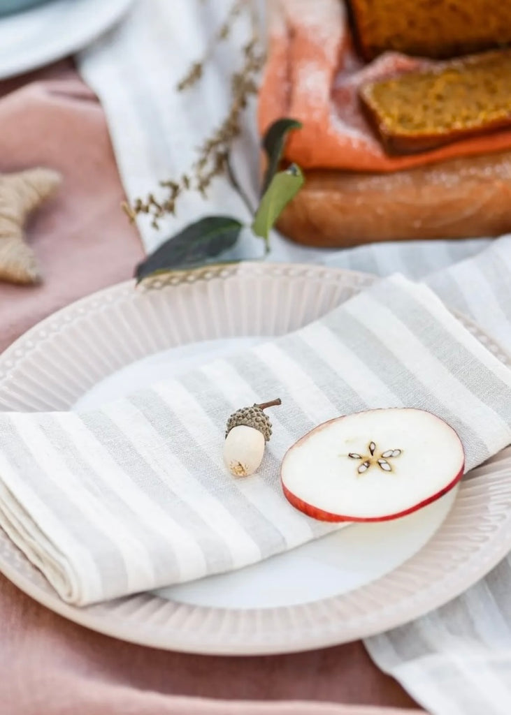 Linen Napkins Set of 2 | Natural White Stripes