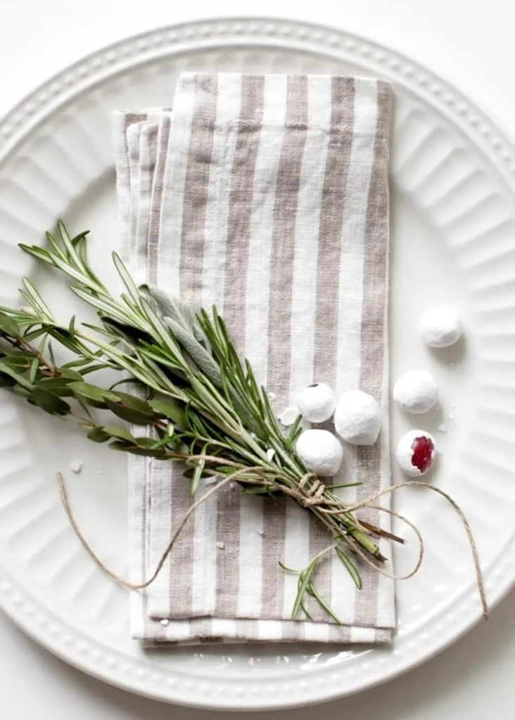 Linen Napkins Set of 2 | Natural White Stripes