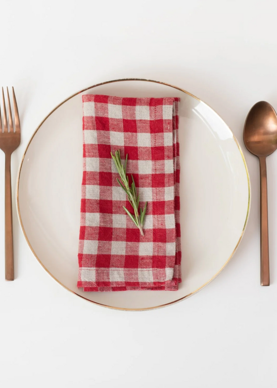 Linen Napkins Set of 2 | Red Gingham