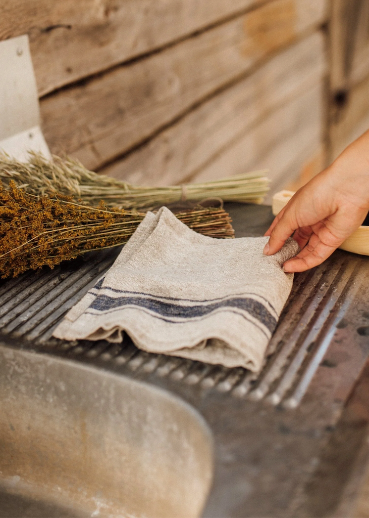 Linen Napkins Set of Two | Vintage Blue Stripe