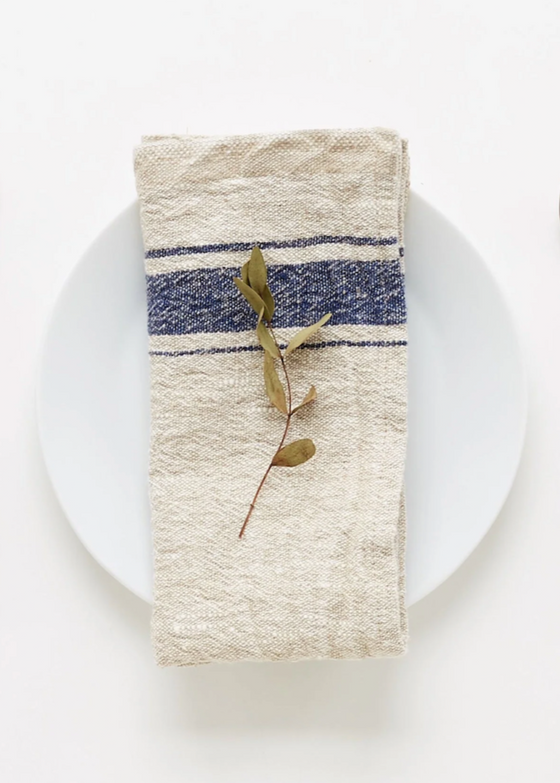 Linen Napkins Set of Two | Vintage Blue Stripe