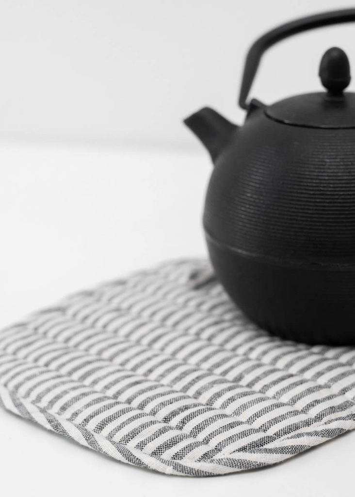 Linen Potholder | Thin Black Stripes